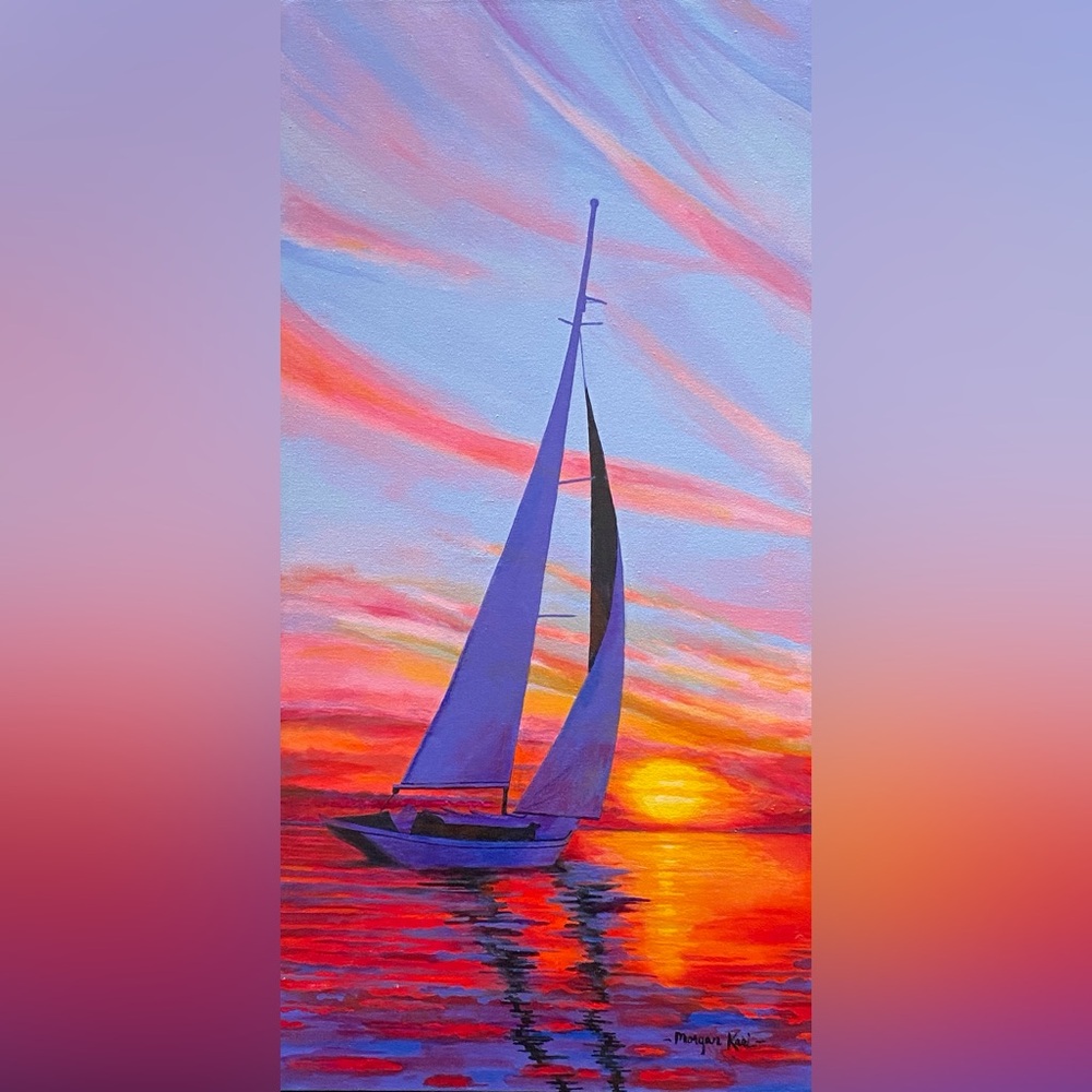SAILING AT SUNSET high quality art print